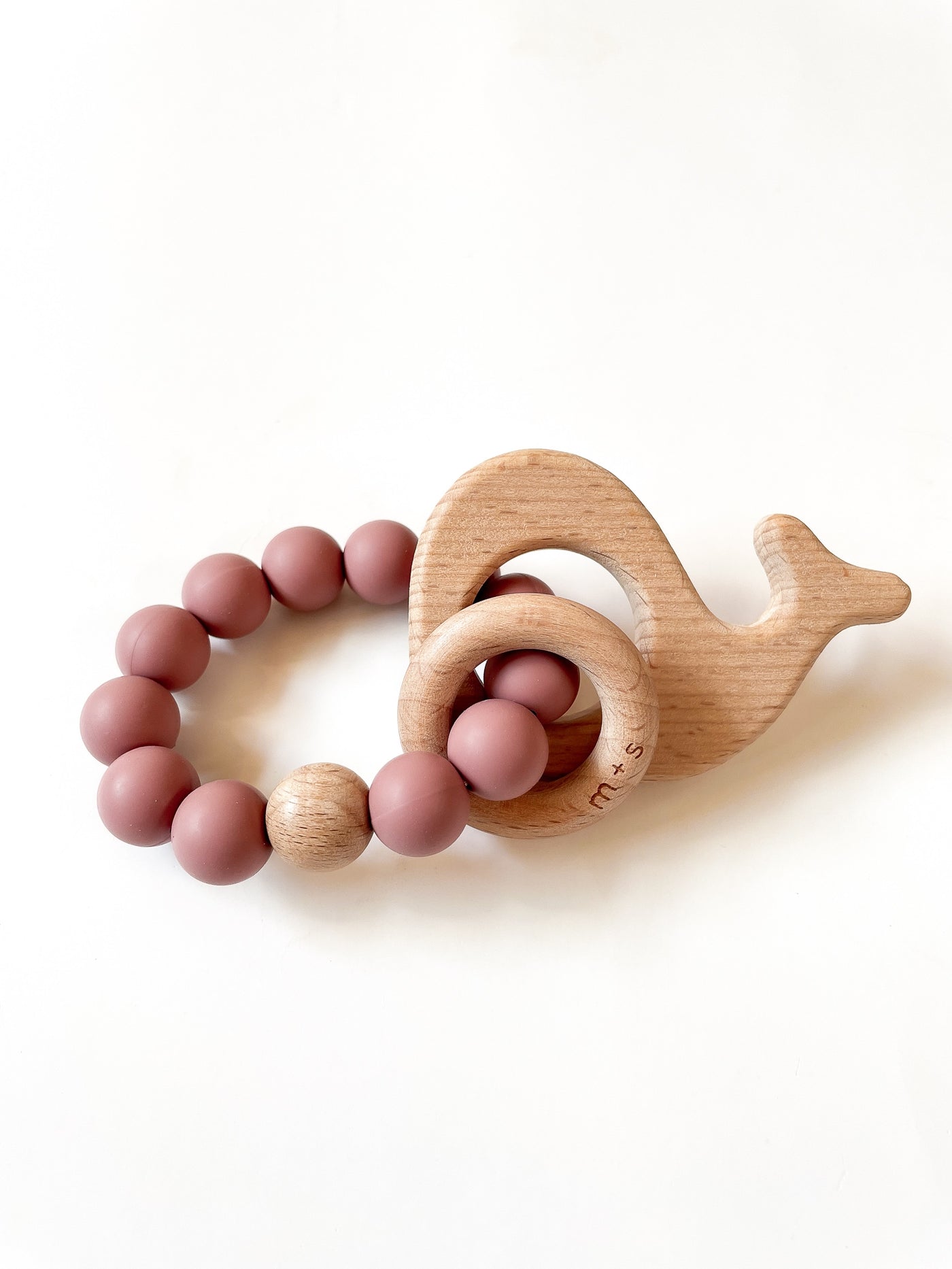 Mauve Whale Teether, Silicone and Beech Wood