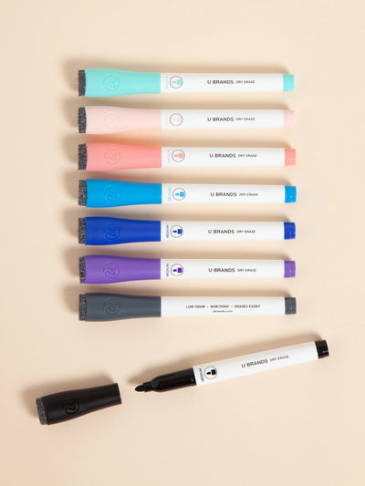U Brands Medium Tip Dry Erase Markers, 8ct, Assorted Pastels