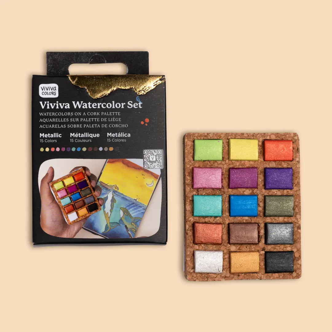 Viviva Watercolor Pans Metallic 15 Colors