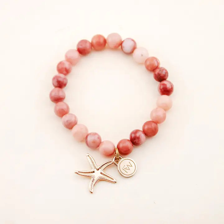 Starfish Charm Bracelet in Pink Aventurine