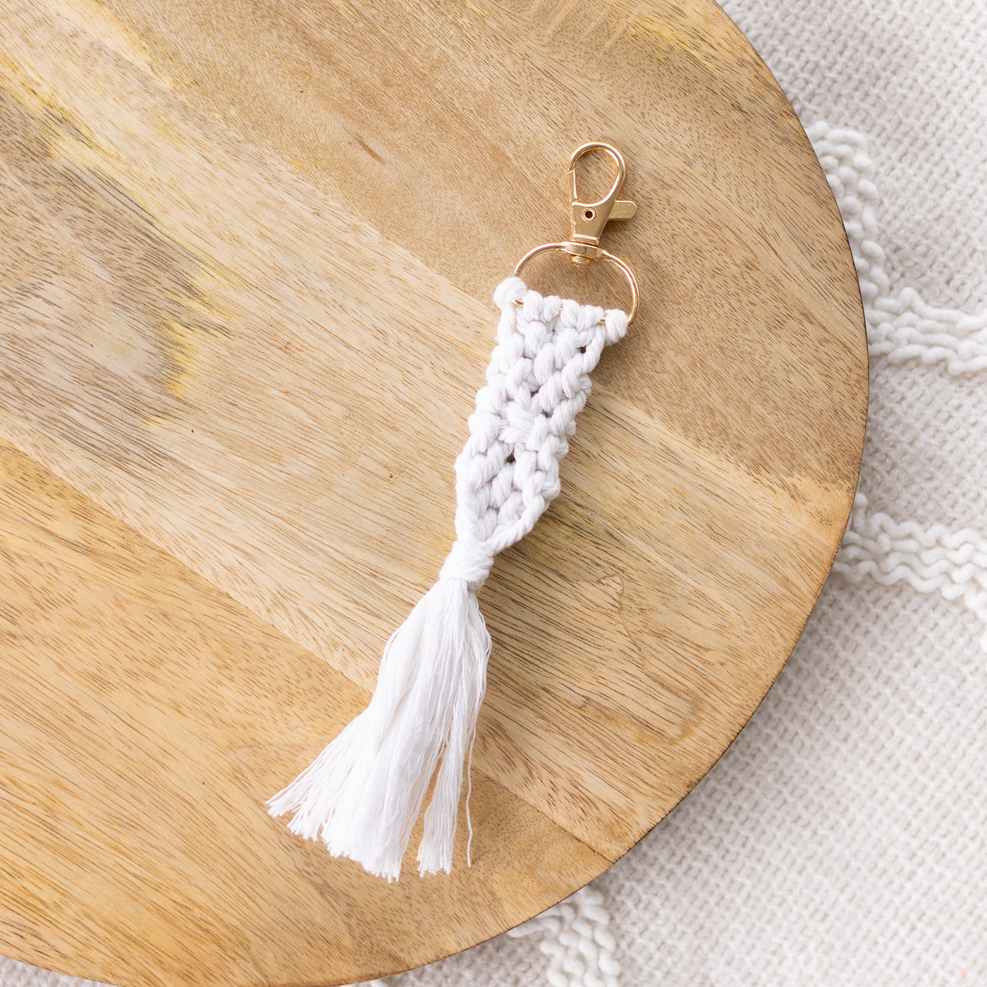 White Macrame Keychain