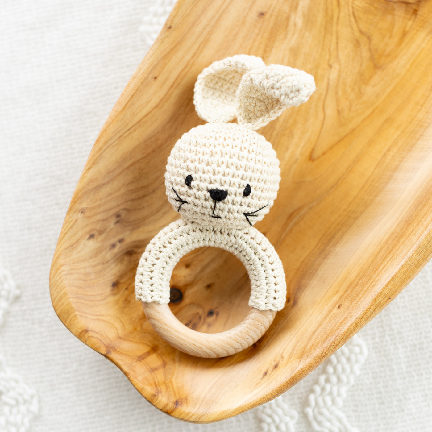 Cream Bunny Crochet Rattle