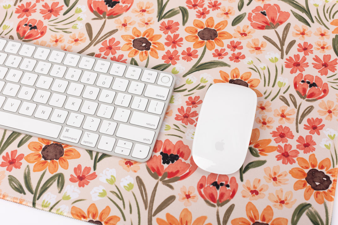 Elyse Breanne Design Desk Pad - 15.5x35" Strawberry Patch Pattern, Non-Slip Rubber Backing