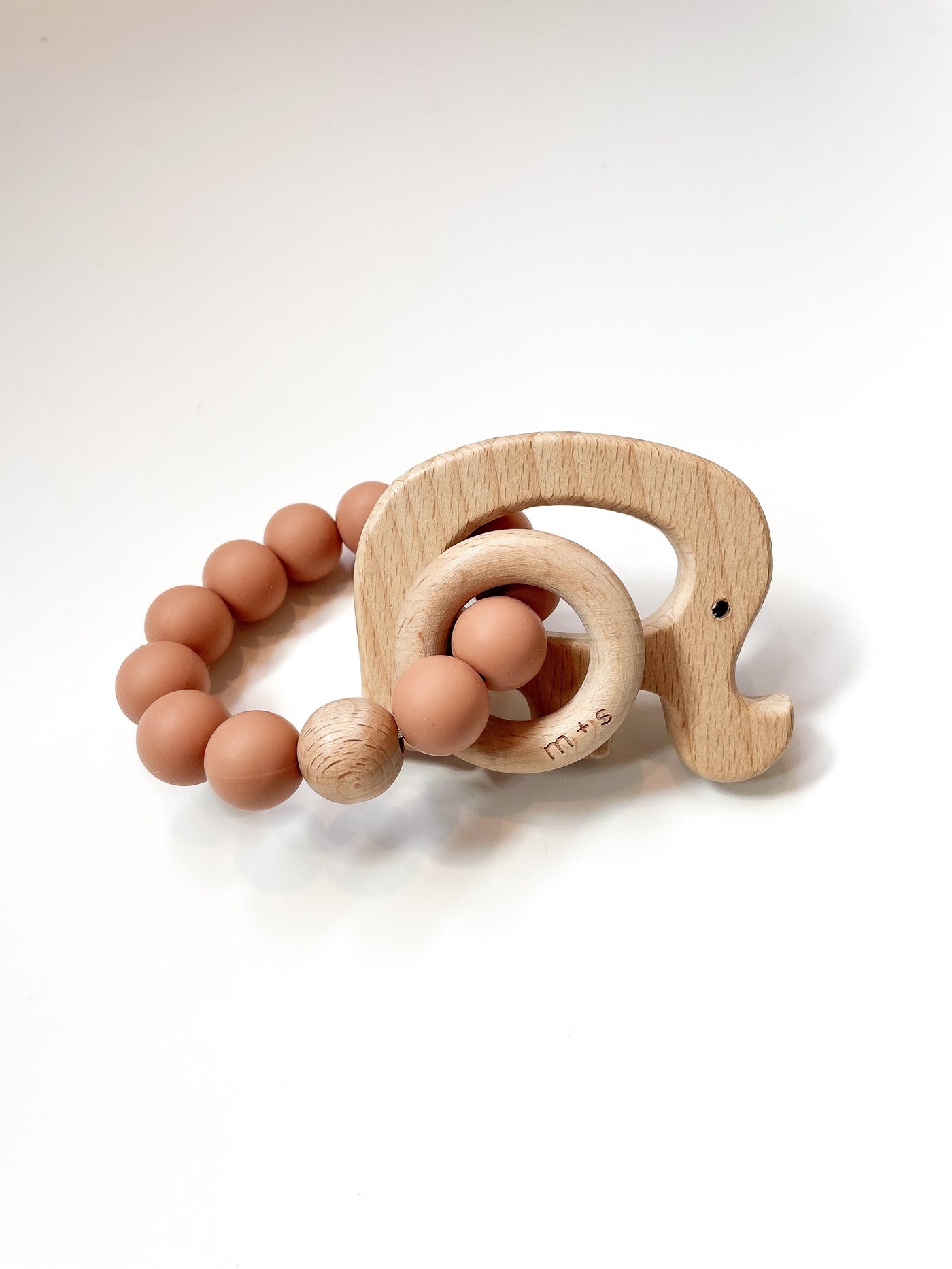 Terracotta Elephant Teether, Silicone and Beech Wood