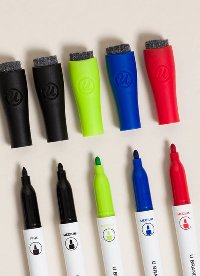 U Brands Dry Erase Markers - 5 Count, 4 Medium + 1 Fine Tip