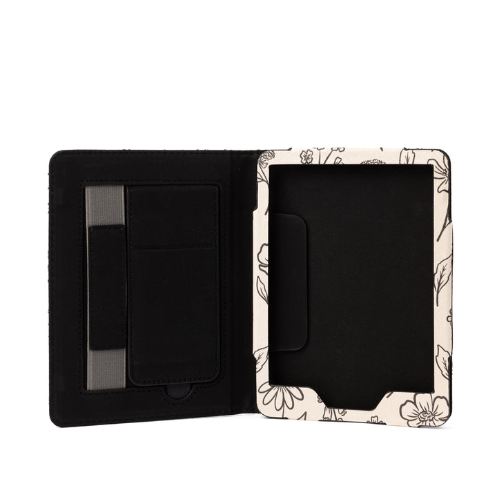 Pressed Floral Kindle Case – Faux Leather, Kickstand & Card Holder