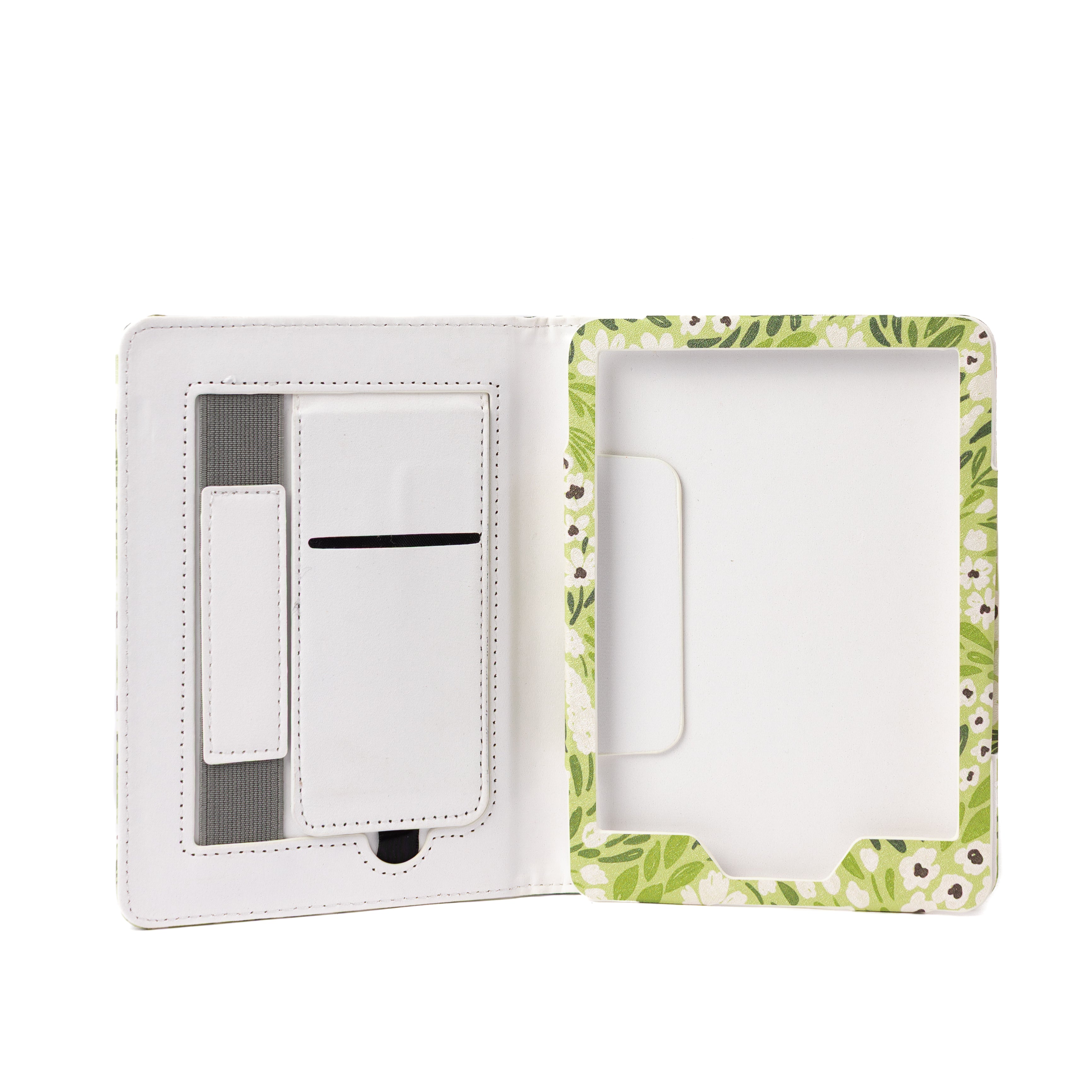 Matcha Floral Kindle Case – Elegant Faux Leather with Kickstand