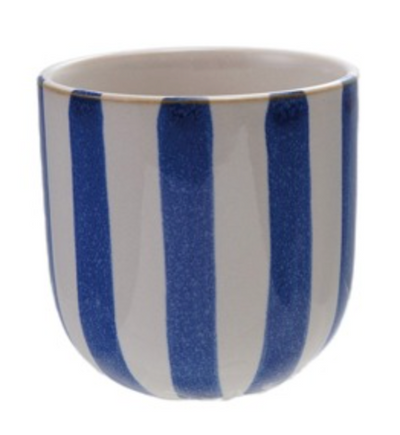 Stoneware Planter w/ Stripes, 2 Colors