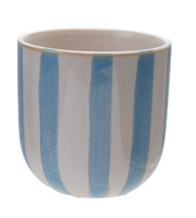 Stoneware Planter w/ Stripes, 2 Colors