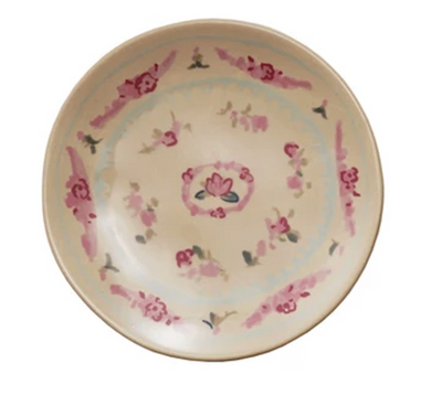Stoneware Plate with Floral Image, 4 Styles