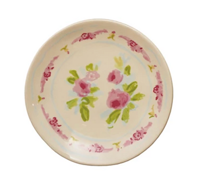 Stoneware Plate with Floral Image, 4 Styles
