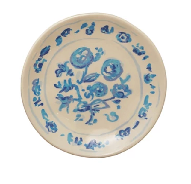 Stoneware Plate with Floral Image, 4 Styles