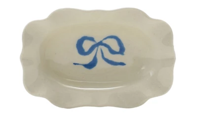 Stoneware Scalloped Bow Dish, 4 Colors