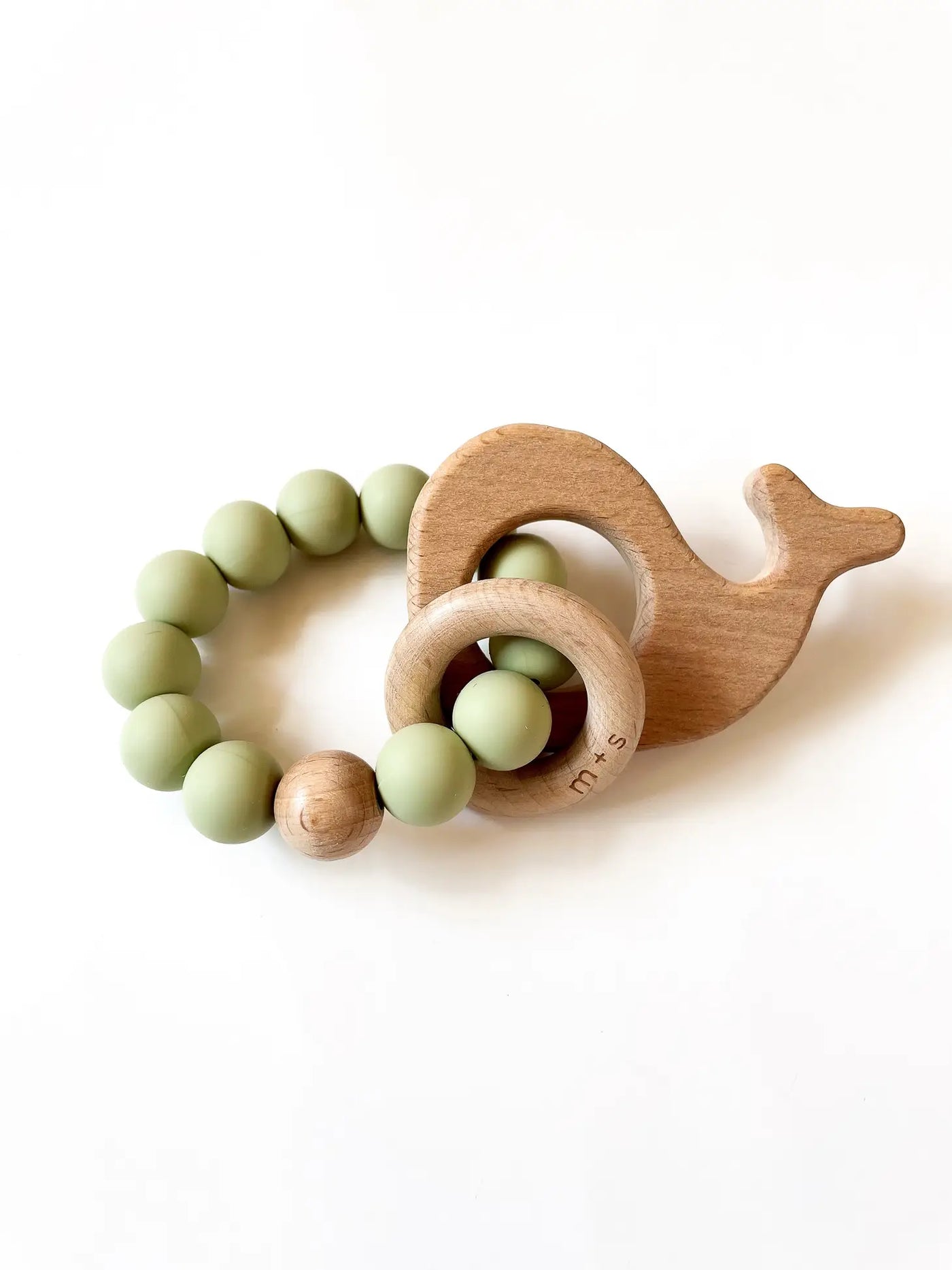 Matcha Whale Teether, Silicone and Beech Wood