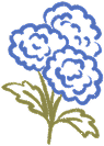 Simple illustration of flowers with blue petals and green stems on a white background