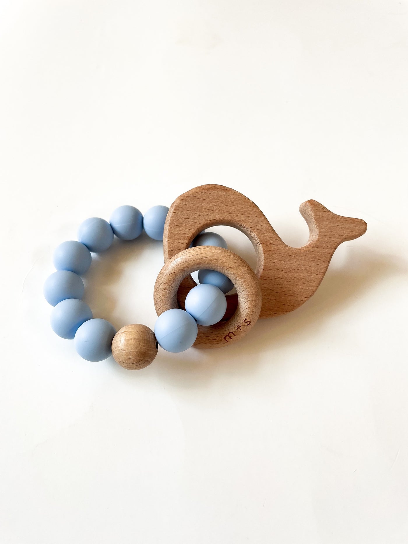 Blue Whale Teether, Silicone and Beech Wood