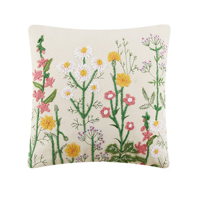 Meadow Flower Square Embroidered Pillow