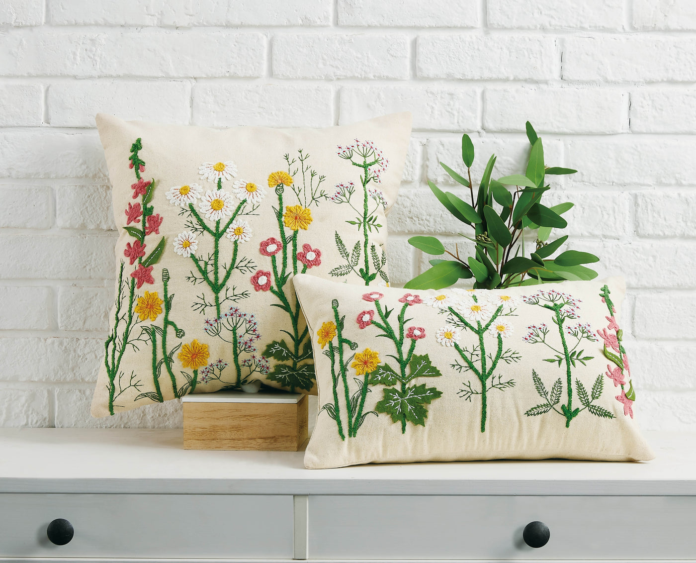 Meadow Flower Rectangle Embroidered Pillow