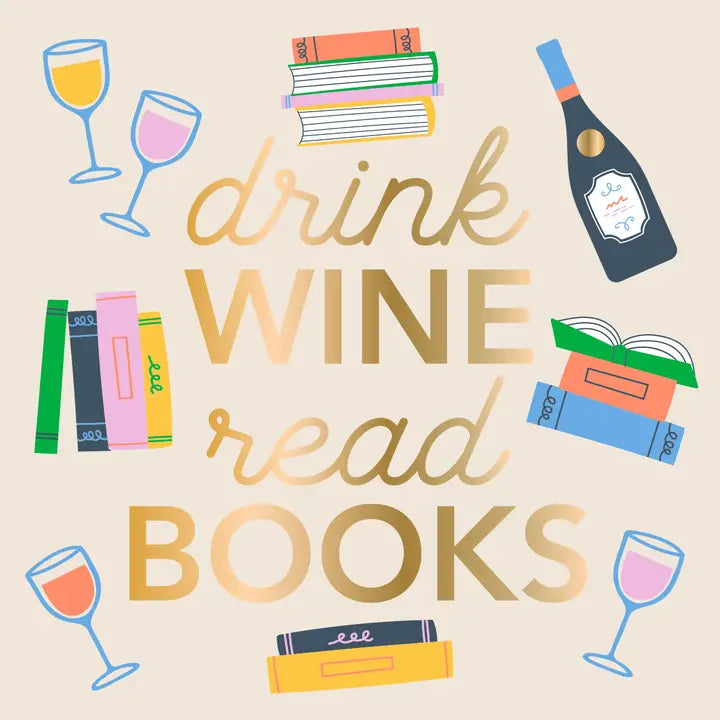 Drink Wine Read Books Foil Cocktail Napkins