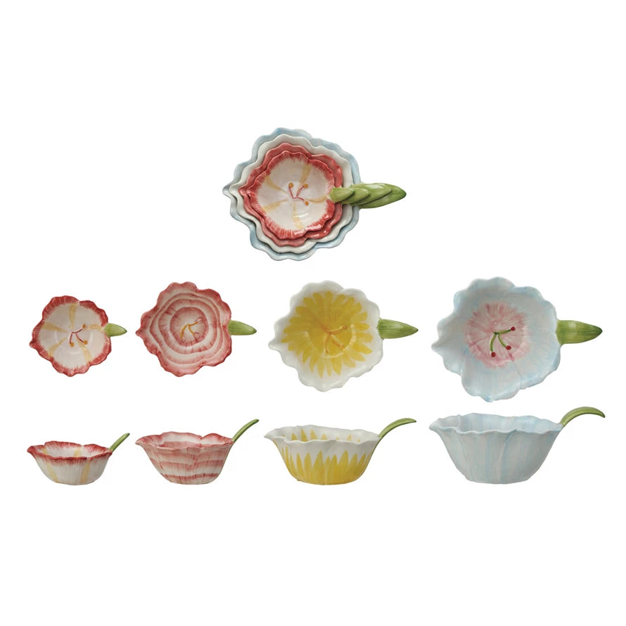 Stoneware Flower Shaped Prep Bowls, Set of 4
