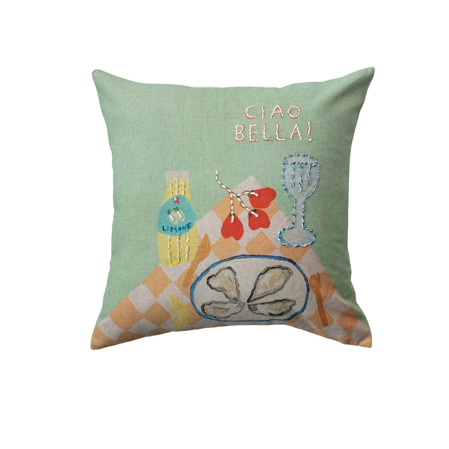 18" Square Cotton & Linen Printed Pillow Ciao Bella Tablescape