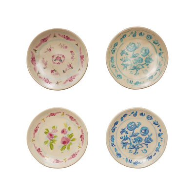 Stoneware Plate with Floral Image, 4 Styles