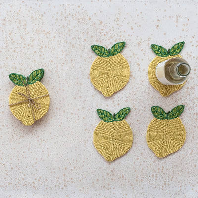 Beaded Lemon Coasters, Set of 4