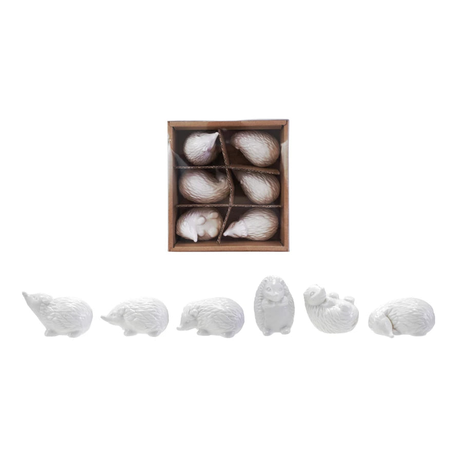 White Stoneware Hedgehogs, Boxed Set of 6