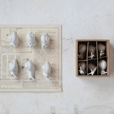 White Stoneware Snails, Boxed Set of 6