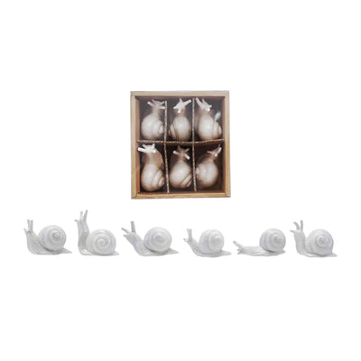 White Stoneware Snails, Boxed Set of 6