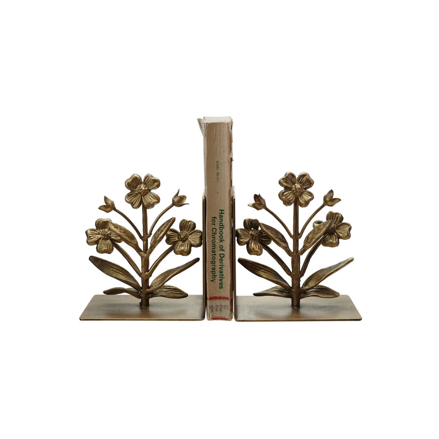 Cast Iron Flower Shaped Bookends, Set of 2