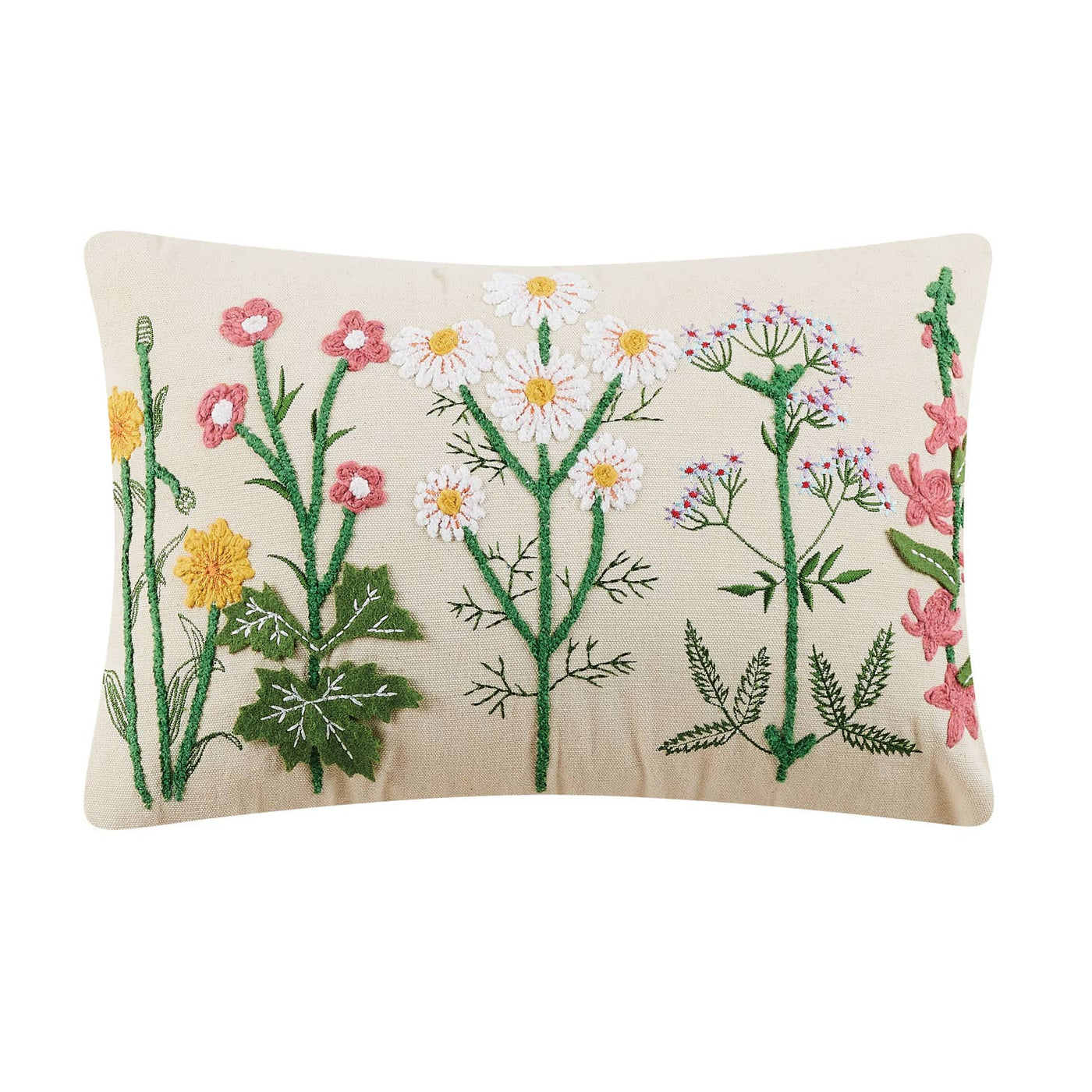 Meadow Flower Rectangle Embroidered Pillow