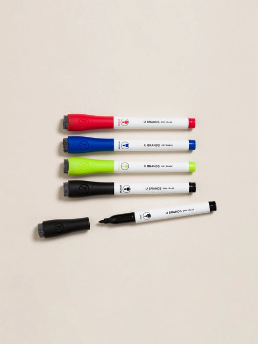 U Brands Dry Erase Markers - 5 Count, 4 Medium + 1 Fine Tip