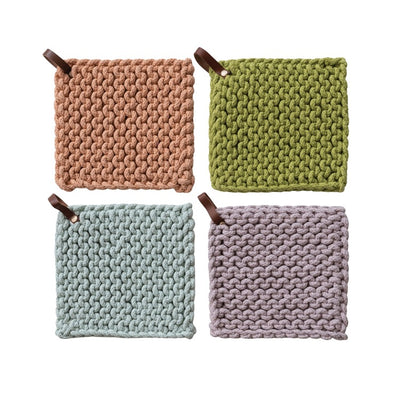 Cotton Crocheted Pot Holders w/ Leather Loop