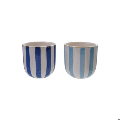 Stoneware Planter w/ Stripes, 2 Colors