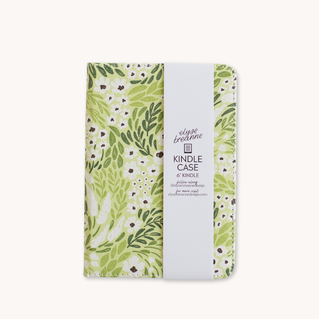 Matcha Floral Kindle Case – Elegant Faux Leather with Kickstand