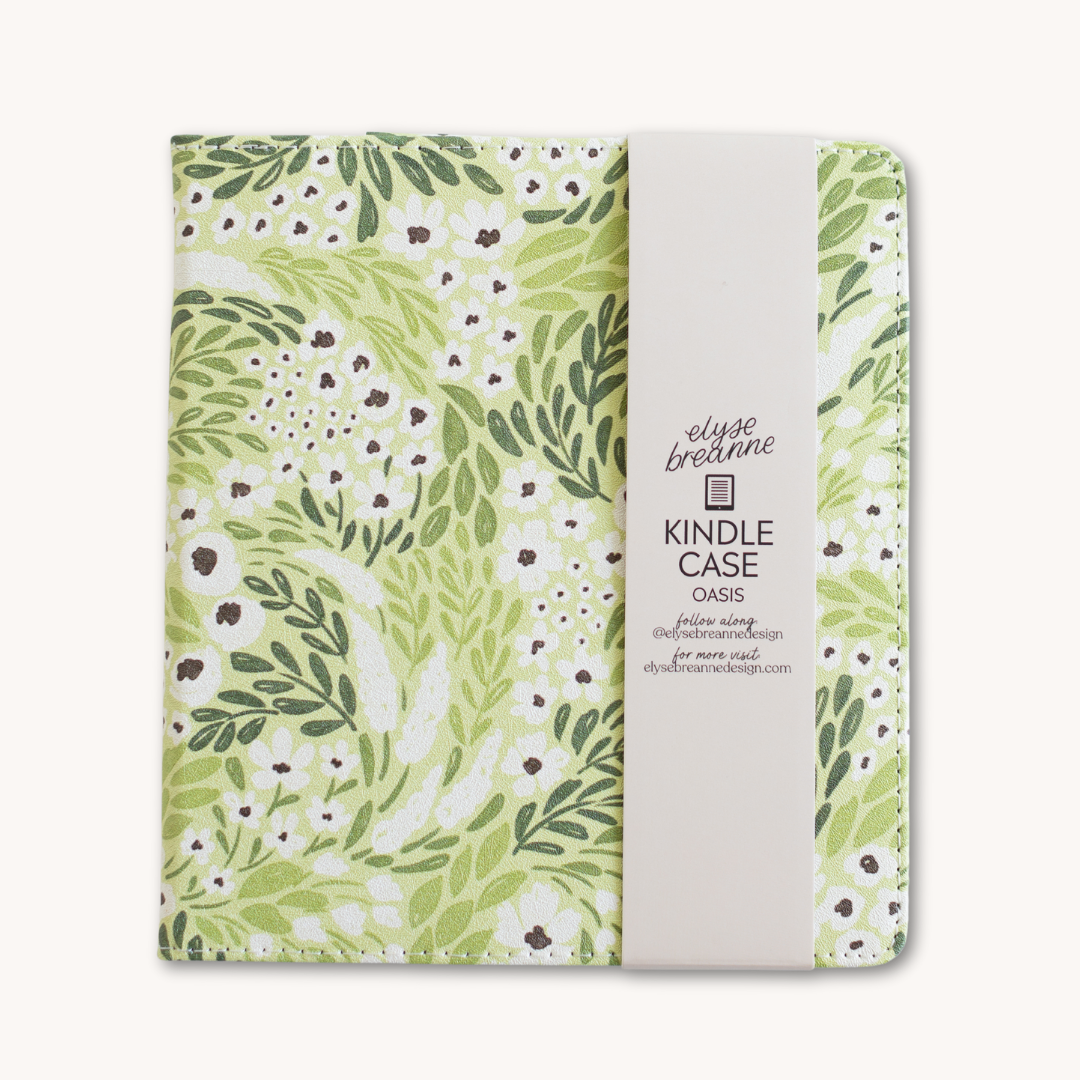 Matcha Floral Kindle Case – Elegant Faux Leather with Kickstand