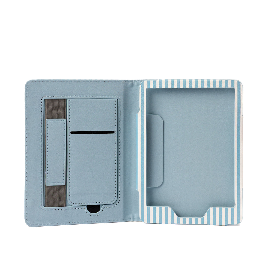 Blue Striped Kindle Case – Elegant Faux Leather with Kickstand