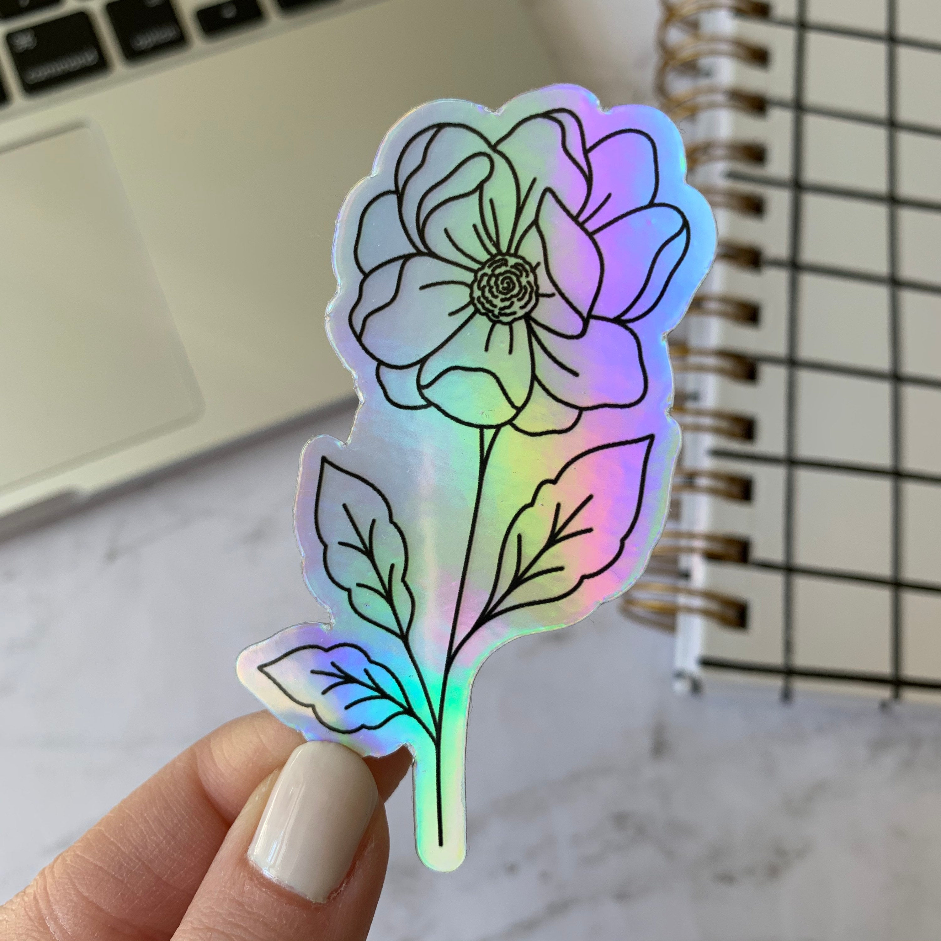 Holographic Anemone Sticker, 3x1.5"